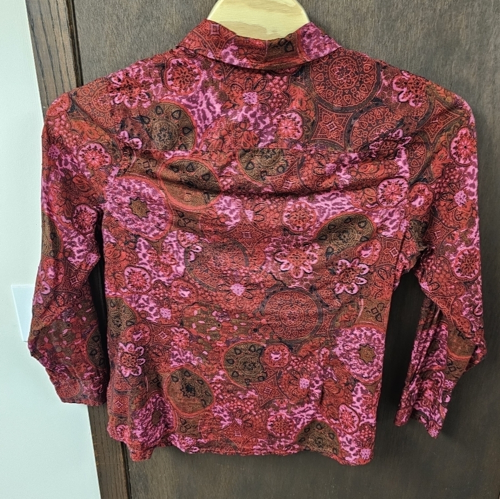 Plus Size Vintage Coldwater Creek boho sheer paisley Button Down Shirt Red 2X - Picture 7 of 8